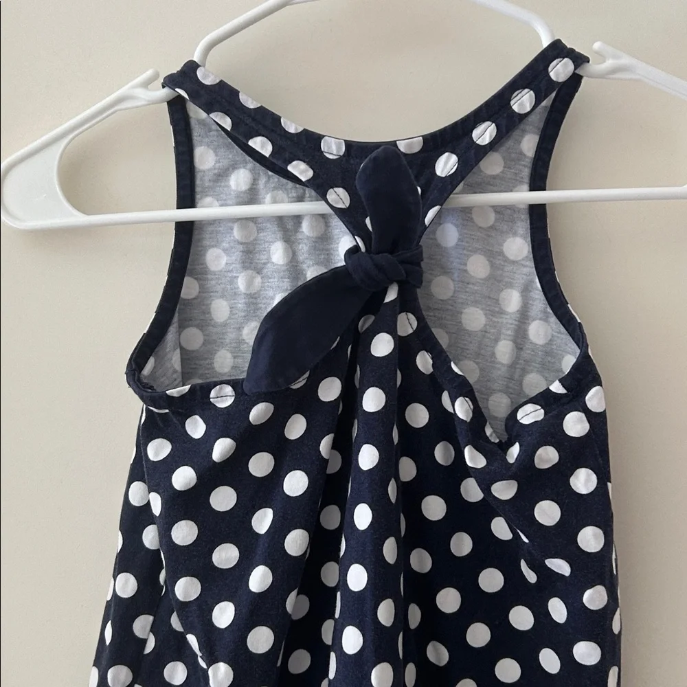 Hanna Andersson PolkaDot Sleeveless Dress self tie bow detail back size 6-7(120)